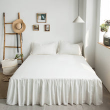 Load image into Gallery viewer, French Cotton Bed Skirt with Pleated Frills 22-Inch Drop Cotton Blend Dust Ruffle Soft Cozy Farmhouse Bedding