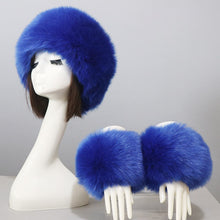 Load image into Gallery viewer, Women's Winter Warm Fox Fur Hat and Wrist Cuffs Set