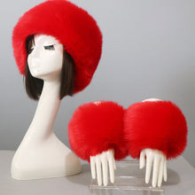 Load image into Gallery viewer, Women's Winter Warm Fox Fur Hat and Wrist Cuffs Set