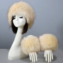 Load image into Gallery viewer, Women's Winter Warm Fox Fur Hat and Wrist Cuffs Set