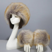 Load image into Gallery viewer, Women's Winter Warm Fox Fur Hat and Wrist Cuffs Set