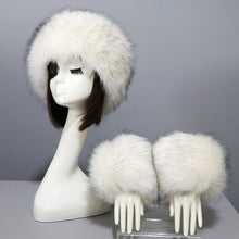 Load image into Gallery viewer, Women's Winter Warm Fox Fur Hat and Wrist Cuffs Set