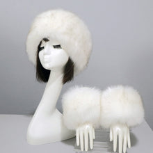 Load image into Gallery viewer, Women's Winter Warm Fox Fur Hat and Wrist Cuffs Set