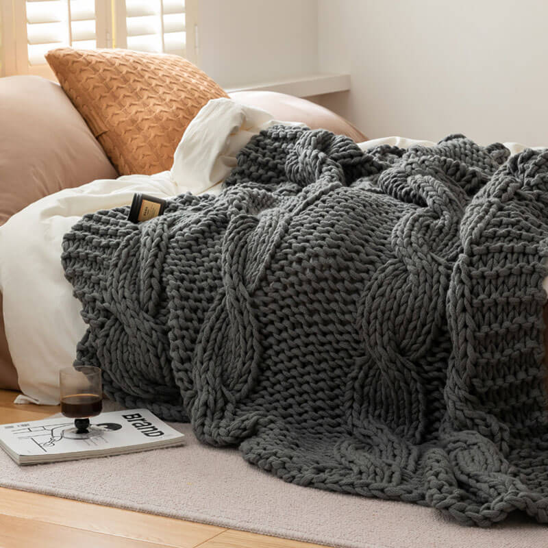 Nonshedding Cable Knit Chunky Blanket Breathable Cool giftsercet