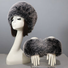 Load image into Gallery viewer, Women's Winter Warm Fox Fur Hat and Wrist Cuffs Set