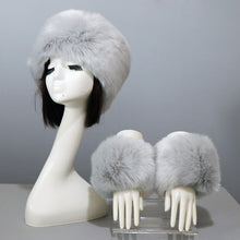 Load image into Gallery viewer, Women's Winter Warm Fox Fur Hat and Wrist Cuffs Set