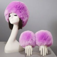 Load image into Gallery viewer, Women's Winter Warm Fox Fur Hat and Wrist Cuffs Set