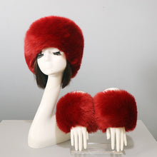 Load image into Gallery viewer, Women's Winter Warm Fox Fur Hat and Wrist Cuffs Set