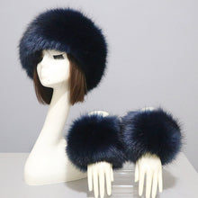 Load image into Gallery viewer, Women's Winter Warm Fox Fur Hat and Wrist Cuffs Set
