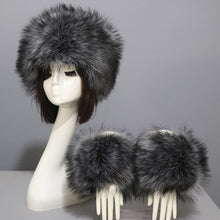 Load image into Gallery viewer, Women's Winter Warm Fox Fur Hat and Wrist Cuffs Set
