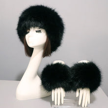 Load image into Gallery viewer, Women's Winter Warm Fox Fur Hat and Wrist Cuffs Set