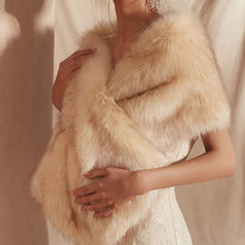 Load image into Gallery viewer, Faux Fur Shawl Wrap Stole Shrug Winter Bridal Wedding Cover Up