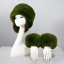Load image into Gallery viewer, Women's Winter Warm Fox Fur Hat and Wrist Cuffs Set