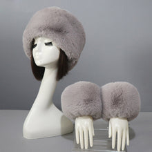 Load image into Gallery viewer, Women's Winter Warm Fox Fur Hat and Wrist Cuffs Set
