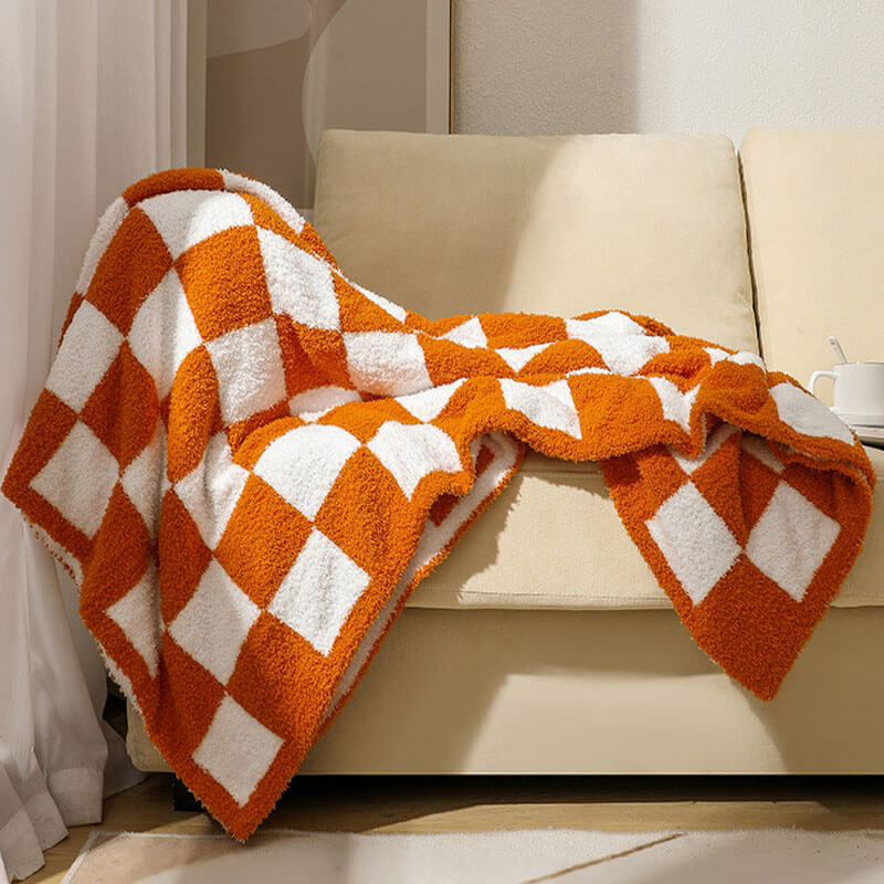 Ultra Soft Fluffy Knitted Throw Blanket  , Checkered Bed Blanket for Sofa Couch Bed