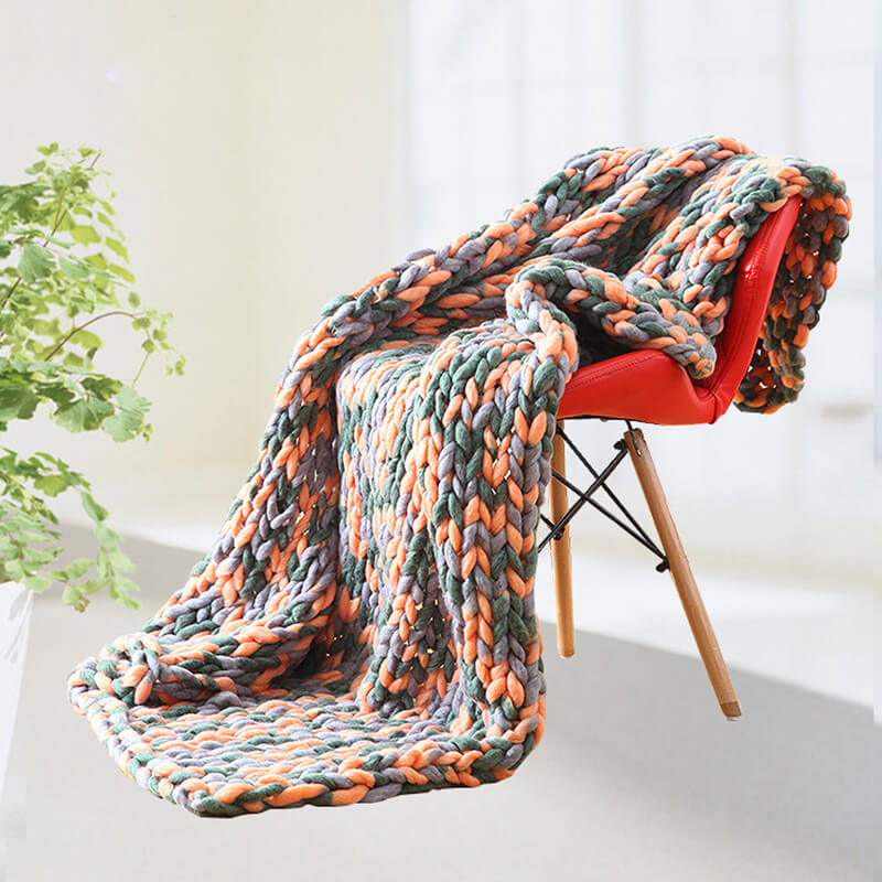 Chunky Knit Blanket Soft Handmade Knitting Throw