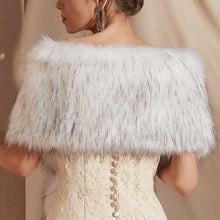 Load image into Gallery viewer, Faux Fur Shawl Wrap Stole Shrug Winter Bridal Wedding Cover Up
